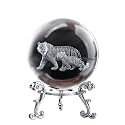 Tiger Gift 2.3 Inch Crystal Figurine, 3D Glass Animal Ball with Stand