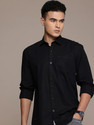 TIGER SNAKE Men Solid Casual Black Shirt