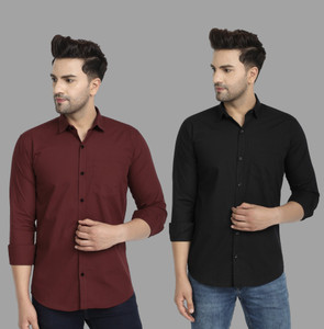 TIGERSNAKE Men Solid Casual Maroon Black Shirt