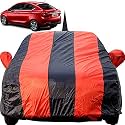 Tigor Dustproof Car Cover with Mirror &amp; Antenna Pockets, Red Blue Stripes, Taffeta Polyster,Triple Stitched, Compatible with Tata Tigor Car Cover (2017 to 2022), Tigor Car Accessories