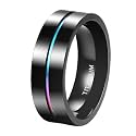 TIGRADE 5mm 7mm 9mm Rainbow Titanium Ring Colorful Thin Groove Wedding Band Couple Rings for Women Men Size 3-14.5