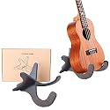 TIHOOD Wooden Ukelele Stand Holder Musical Instrument Stand Concert Portable Wood Stand for Small Guitar, Violin, Banjo(Brown Black)