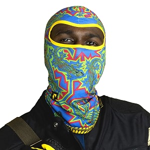 tiivra 4 way stretch balaclava collection sweat wicking lightweight breathable face mask quick dry free size for motorcycling running cycling printed