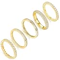 TIKJE 5 Rings Set For Women, 18K Rose Gold Plated Gold Rings - Bezel Round Cubic Zirconias Eternity Promise Engagement Wedding Band Ring, Gift For Her Size 5