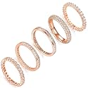 TIKJE 5 Rings Set For Women, 18K Rose Gold Plated Gold Rings - Bezel Round Cubic Zirconias Eternity Promise Engagement Wedding Band Ring, Gift For Her Size 5