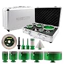 Tile Hole Saw Kit - 11pcs Diamond Core Drill Bits 6/6/25/35/50/65/75/102mm+2" Beveling Chamfer Bit+4.5" Blade Cutting Disc+SDS Shank to 5/8-11" Thread for Porcelain Ceramic Granite Marble