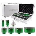 Tile Hole Saw Kit - 6pcs Diamond Core Drill Bits 25/35/50/65/75/102mm+1pc 2" Beveling Chamfer Bit 5/8-11" Thread for Shaping Enlarging Porcelain Ceramic Tile Granite Marble Angle Grinder