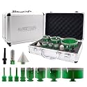 Tile Hole Saw Kit - 9pcs Diamond Core Drill Bits 6/6/8/20/25/35/50/65/100mm+4/5" Milling Finger Bit+2" Beveling Chamfer Bit+SDS Shank to 5/8"-11 Thread for Porcelain Ceramic Marble Granite