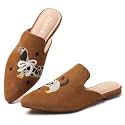 Tilocow Pointed Toe Mules for Women Slip On Backless Flats