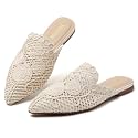 Tilocow Pointed Toe Mules for Women Slip On Backless Flats