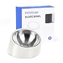 Tilted Dog Bowl Non-Slip &amp; Non-Spill Pet Feeder with Elevated Detachable Melamine Stand, Easy to Get Food Dog Dish, S/100ml White