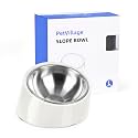 Tilted Dog Bowl Non-Slip & Non-Spill Pet Feeder with Elevated Detachable Melamine Stand, Easy to Get Food Dog Dish, L/300ml White