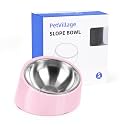 Tilted Dog Bowl Non-Slip & Non-Spill Pet Feeder with Elevated Detachable Melamine Stand, Easy to Get Food Dog Dish, S/100ml Pink