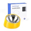 Tilted Dog Bowl Non-Slip &amp; Non-Spill Pet Feeder with Elevated Detachable Melamine Stand, Easy to Get Food Dog Dish, S/100ml Yellow