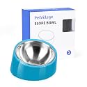 Tilted Dog Bowl Non-Slip &amp; Non-Spill Pet Feeder with Elevated Detachable Melamine Stand, Easy to Get Food Dog Dish, S/100ml Blue
