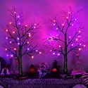 [Timer] 2 Pack Halloween Decorations Indoor, 24 Inch Lighted Black Halloween Tree with 24 Orange &amp; Purple Lights, USB or Battery Powered Spooky Tabletop Tree for Home, Party, Fireplace &amp; Holiday Decor