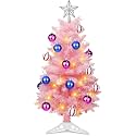 [Timer &amp; 8 Modes] 3FT Pink Christmas Tree with Lights, Artificial Small Christmas Tree with Star -Includes 15 Xmas Balls Ornament Pink Xmas Trees Decorations for Home, Office, Indoor and Outdoor