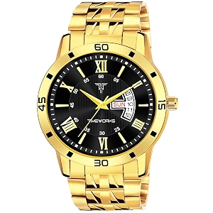 TIMEWORKS Stainless Steel Designer Golden Round Shape