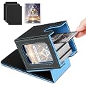 TiMOVO Trading Card Storage Box, 220+ MTG Card Deck Box with 2 Dividers &amp; 1 Card Supporters, Magnetic Leather Commander Deck Box Fits TCG CCG Magic Game Cards, Black+Sky Blue