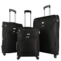 Timus Uppbeat Spinner Black Set of 3 Check-in Luggage 55, 65 &amp; 75cm 20, 24 &amp; 28 inch 4 Wheel Trolley Suitcase/Travel Bag for Women Soft Sided Luggage/Waterproof Luggage for Men