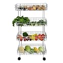 Stainless Steel 4-Tier Kitchen Trolley for Storage Fruits and Vegetables, Basket Holder Stand for Kitchen, Multipurpose Kitchen Storage Shelf with Wheels