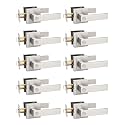 Tinewa 10 Pack Privacy Square Brushed Nickel Door Handles Interior, Keyless Door Knobs for Bedroom/Bathroom, Reversible for Left Right Handed Doors