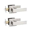 Tinewa 2 Pack Brushed Nickel Passage Door Levers Interior Door Handles, Heavy Duty Closet Hallway Door Handle Sets
