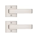 Tinewa 2 Pack Dummy Door Handles Brushed Nickel for Left Hand and Right Hand, Mordern Square Closet Hallway Door Knobs, Non-Turning Single Side Pull