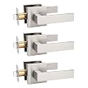 Tinewa 3 Pack Brushed Nickel Passage Door Levers Interior Door Handles, Heavy Duty Closet Hallway Door Handle Sets