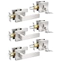 Tinewa 3 Pack Brushed Nickel Passage Door Lever with Single Cylinder Deadbolt, Exterior Square Door Handle with Deadbolt Keyed Alike, Satin Nickel Door Lock Handleset