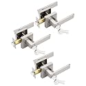 Tinewa 3 Pack Entry Door Levers with Lock and Key, Brushed Nickel Keyed Alike Lockset Combo Pack, Entrance Door Handles for Office and Front Door, Door Knobs Lockset (Each with 3 Keys)
