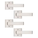 Tinewa 4 Pack Dummy Door Handles Brushed Nickel for Left Hand and Right Hand, Mordern Square Closet Hallway Door Knobs, Non-Turning Single Side Pull