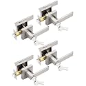 Tinewa 4 Pack Entry Door Levers with Lock and Key, Brushed Nickel Keyed Alike Lockset Combo Pack, Entrance Door Handles for Office and Front Door, Door Knobs Lockset (Each with 3 Keys)