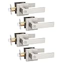 Tinewa 4 Pack Privacy Square Brushed Nickel Door Handles Interior, Keyless Door Knobs for Bedroom/Bathroom, Reversible for Left Right Handed Doors