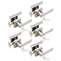 Tinewa 5 Pack Entry Door Levers with Lock and Key, Brushed Nickel Keyed Alike Lockset Combo Pack, Entrance Door Handles for Office and Front Door, Door Knobs Lockset (Each with 3 Keys)