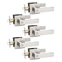 Tinewa 5 Pack Privacy Square Brushed Nickel Door Handles Interior, Keyless Door Knobs for Bedroom/Bathroom, Reversible for Left Right Handed Doors