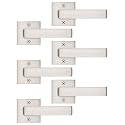 Tinewa 6 Pack Dummy Door Handles Brushed Nickel for Left Hand and Right Hand, Mordern Square Closet Hallway Door Knobs, Non-Turning Single Side Pull