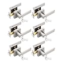 Tinewa 6 Pack Entry Door Levers with Lock and Key, Brushed Nickel Keyed Alike Lockset Combo Pack, Entrance Door Handles for Office and Front Door, Door Knobs Lockset (Each with 3 Keys)