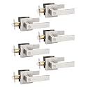 Tinewa 6 Pack Privacy Square Brushed Nickel Door Handles Interior, Keyless Door Knobs for Bedroom/Bathroom, Reversible for Left Right Handed Doors