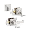 Tinewa Brushed Nickel Keyed Alike Front/Exterior Door Lever with Single Cylinder Deadbolt, Square Entry Door Knob Lock Set with Deadbolt Combination Sets, for Entrance/Front and Office Doors，1 Pack