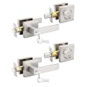 Tinewa Brushed Nickel Keyed Alike Front/Exterior Door Levers with Single Cylinder Deadbolt, Square Entry Door Knob Lock Sets with Deadbolt Combination Sets, for Entrance/Front and Office Doors，2 Pack