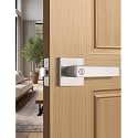 Tinewa Privacy Square Brushed Nickel Door Handles Interior, Keyless Door Knobs for Bedroom/Bathroom, Reversible for Left Right Handed Doors, 1 Pack