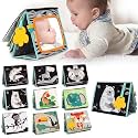 TINITIGIES Tummy Time Mirror for Babies 0-6 Months | High Contrast Black & White Baby Book with Silicone Teether & Crinkle Pages | Sensory Newborn Tummy Time Toys