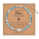 Tiny Natural Gemstone Cross Charm Bracelet, Christian First Communion Gifts for Daughter Girlfriend Mother, Meaningful Jewelry
