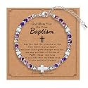 Tiny Natural Gemstone Cross Charm Bracelet, Christian First Communion Gifts for Daughter Girlfriend Mother, Meaningful Jewelry