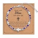 Tiny Natural Gemstone Cross Charm Bracelet, Christian First Communion Gifts for Daughter Girlfriend Mother, Meaningful Jewelry