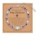 Tiny Natural Gemstone Cross Charm Bracelet, Christian First Communion Gifts for Daughter Girlfriend Mother, Meaningful Jewelry