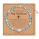 Tiny Natural Gemstone Cross Charm Bracelet, Christian First Communion Gifts for Daughter Girlfriend Mother, Meaningful Jewelry