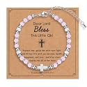 Tiny Natural Gemstone Cross Charm Bracelet, Christian First Communion Gifts for Daughter Girlfriend Mother, Meaningful Jewelry