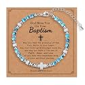 Tiny Natural Gemstone Cross Charm Bracelet, Christian First Communion Gifts for Daughter Girlfriend Mother, Meaningful Jewelry